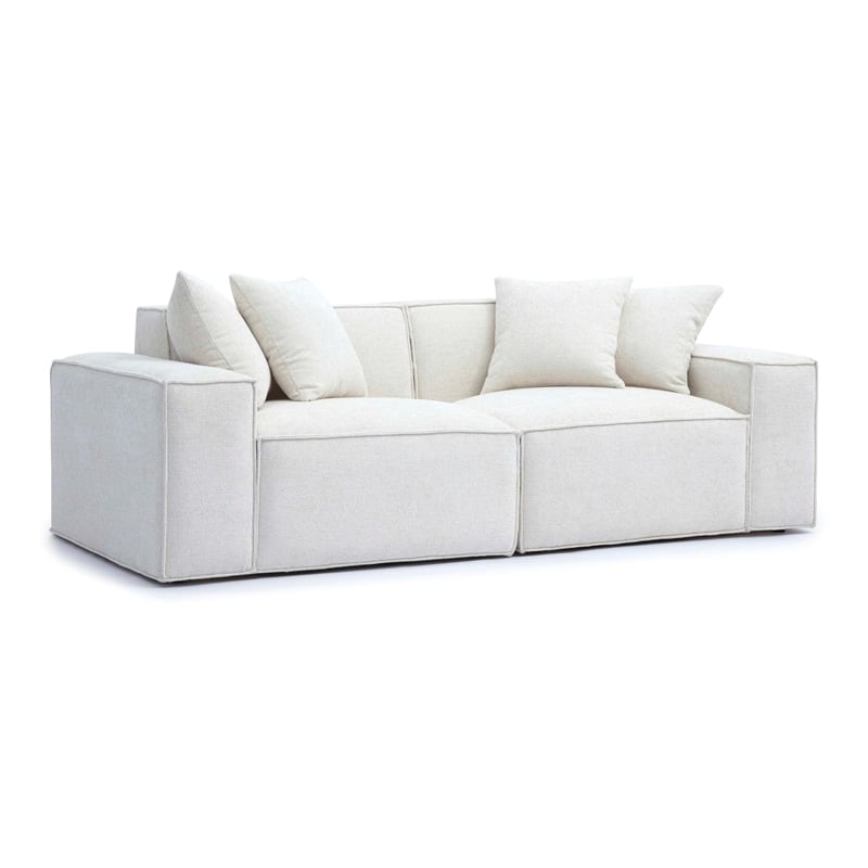 Pemberly Row Contemporary Cream Chenille Basketweave Modular Loveseat