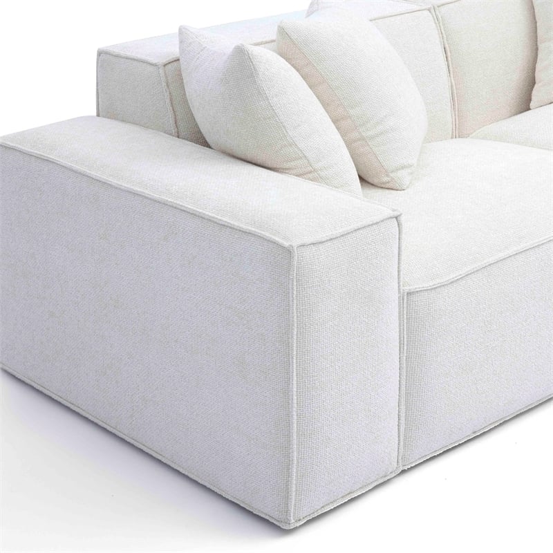 Pemberly Row Contemporary Cream Chenille Basketweave Modular Loveseat