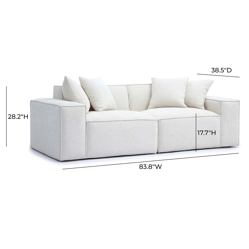 Pemberly Row Contemporary Cream Chenille Basketweave Modular Loveseat