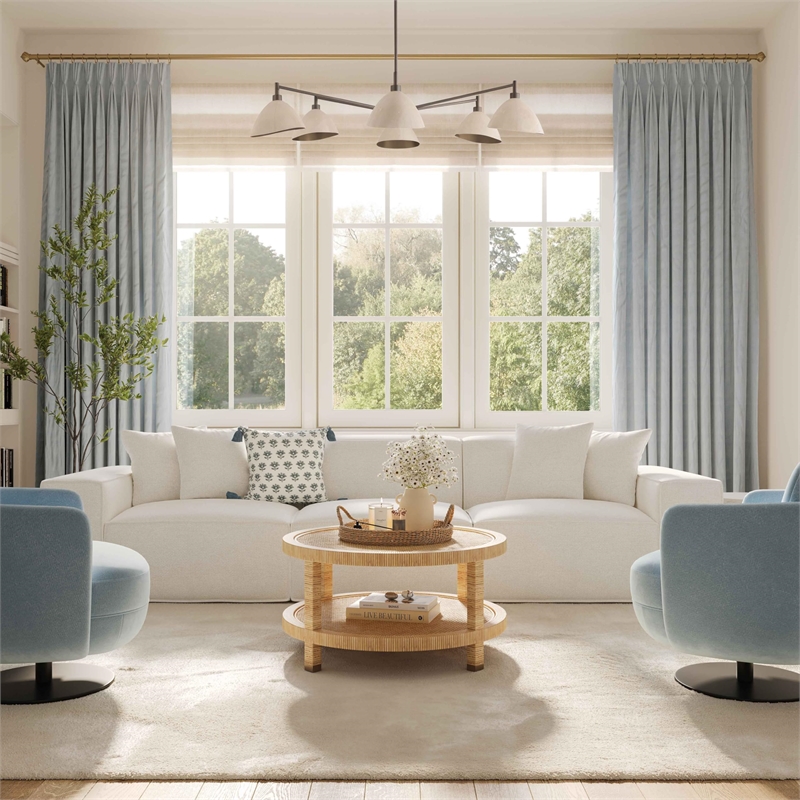 Pemberly Row Contemporary Cream Chenille Basketweave Modular Sofa
