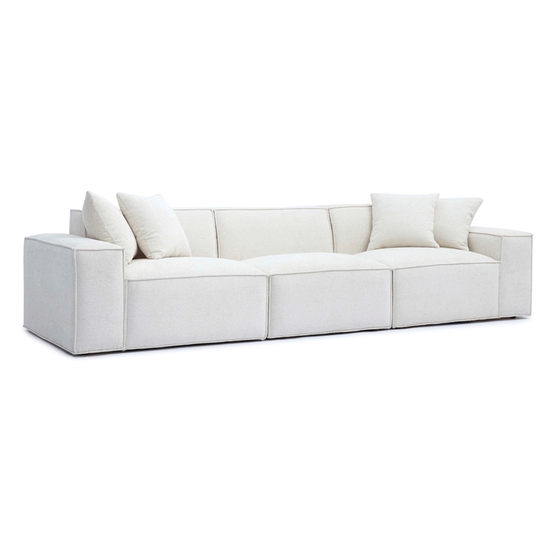 Pemberly Row Contemporary Cream Chenille Basketweave Modular Sofa