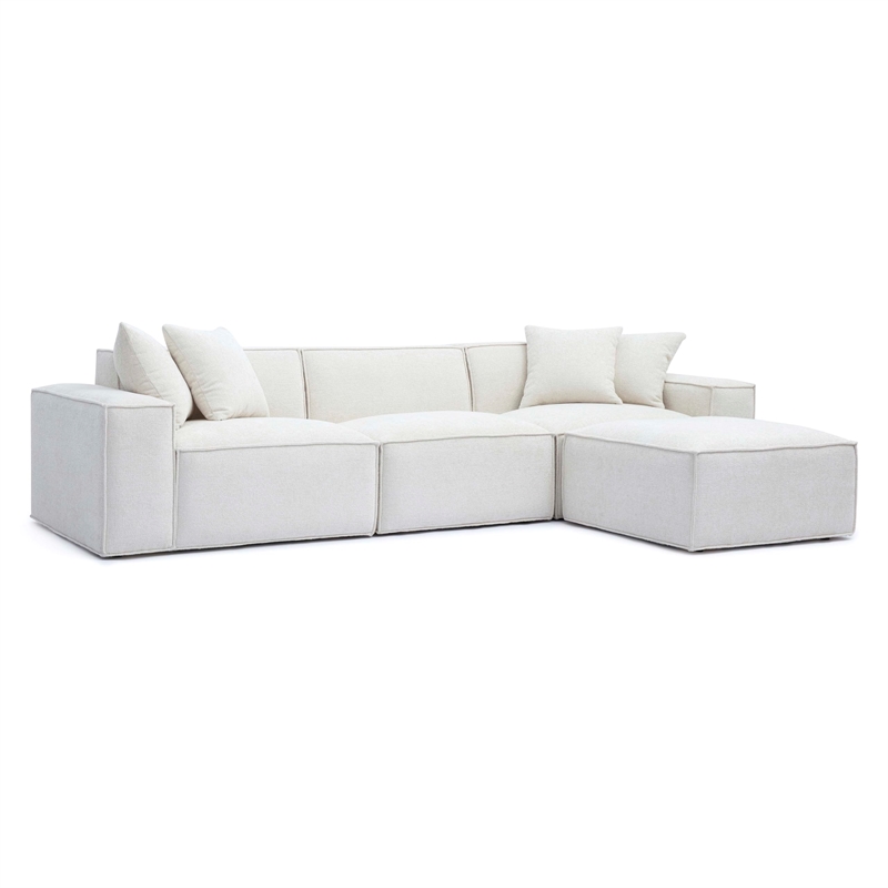 Pemberly Row Contemporary Cream Chenille Basketweave Modular Sectional