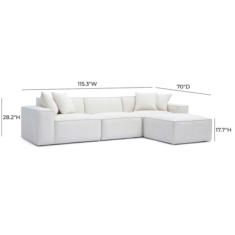 Pemberly Row Contemporary Cream Chenille Basketweave Modular Sectional