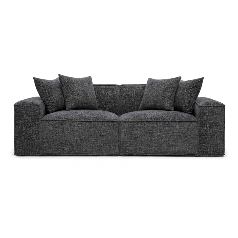 Pemberly Row Contemporary Charcoal Chenille Basketweave Modular Loveseat