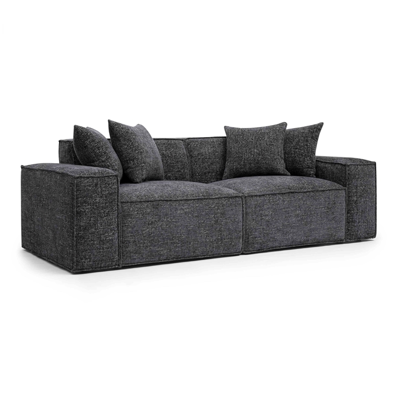 Pemberly Row Contemporary Charcoal Chenille Basketweave Modular Loveseat