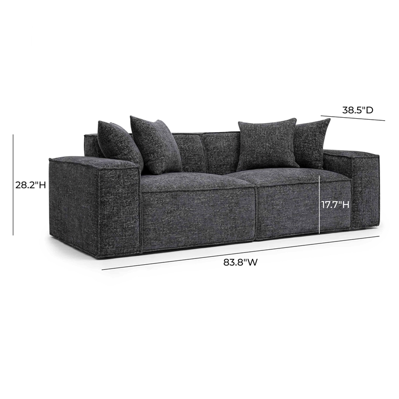 Pemberly Row Contemporary Charcoal Chenille Basketweave Modular Loveseat