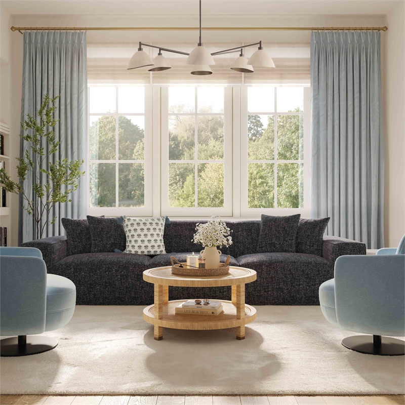 Pemberly Row Contemporary Charcoal Chenille Basketweave Modular Sofa