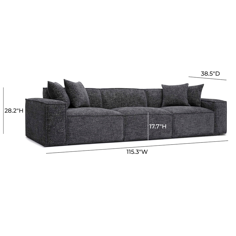 Pemberly Row Contemporary Charcoal Chenille Basketweave Modular Sofa