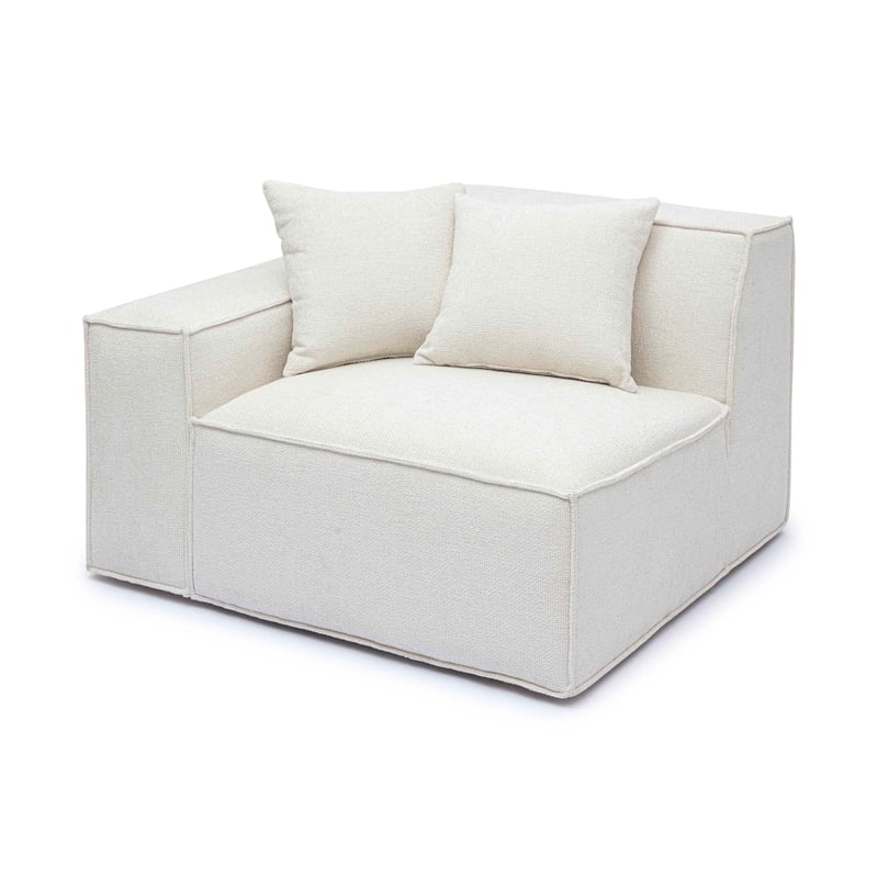 Pemberly Row Contemporary Cream Chenille Basketweave LAF Corner Chair