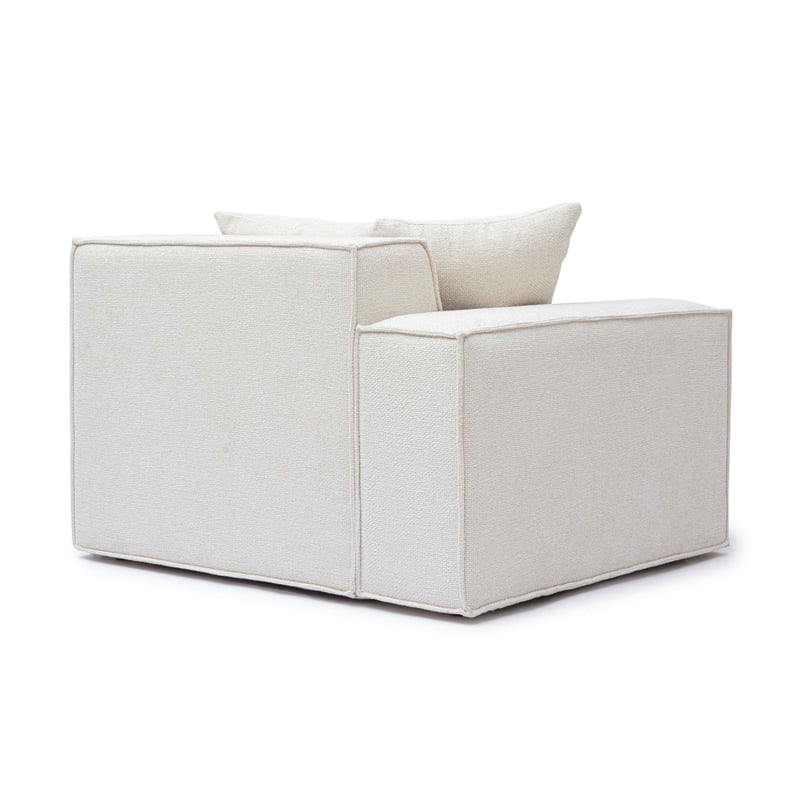 Pemberly Row Contemporary Cream Chenille Basketweave LAF Corner Chair