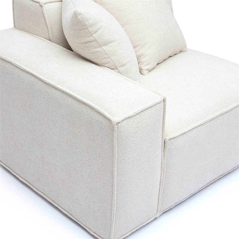 Pemberly Row Contemporary Cream Chenille Basketweave LAF Corner Chair