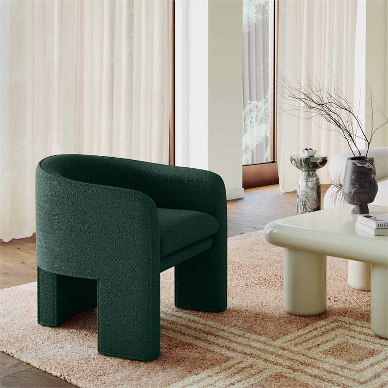 Pemberly Row Contemporary Accent Forest Green Boucle Accent Chair