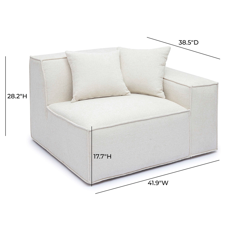 Pemberly Row Contemporary Cream Chenille Basketweave RAF Corner Chair