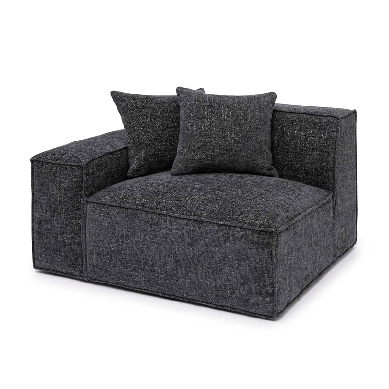 Pemberly Row Contemporary Charcoal Chenille Basketweave LAF Corner Chair