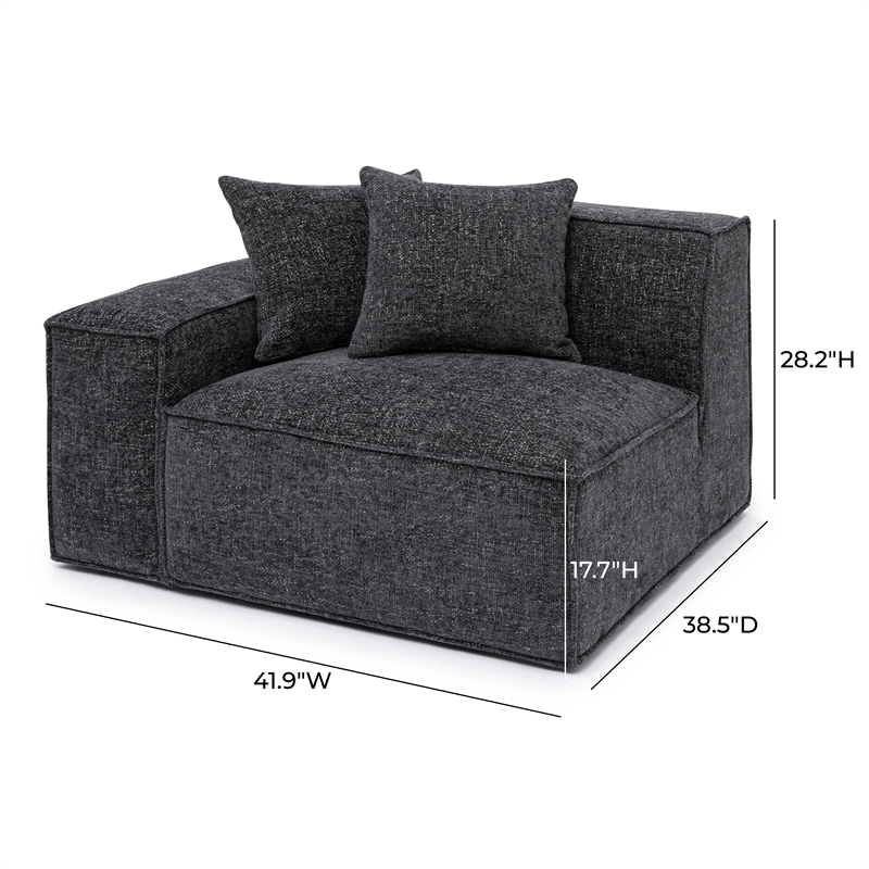 Pemberly Row Contemporary Charcoal Chenille Basketweave LAF Corner Chair