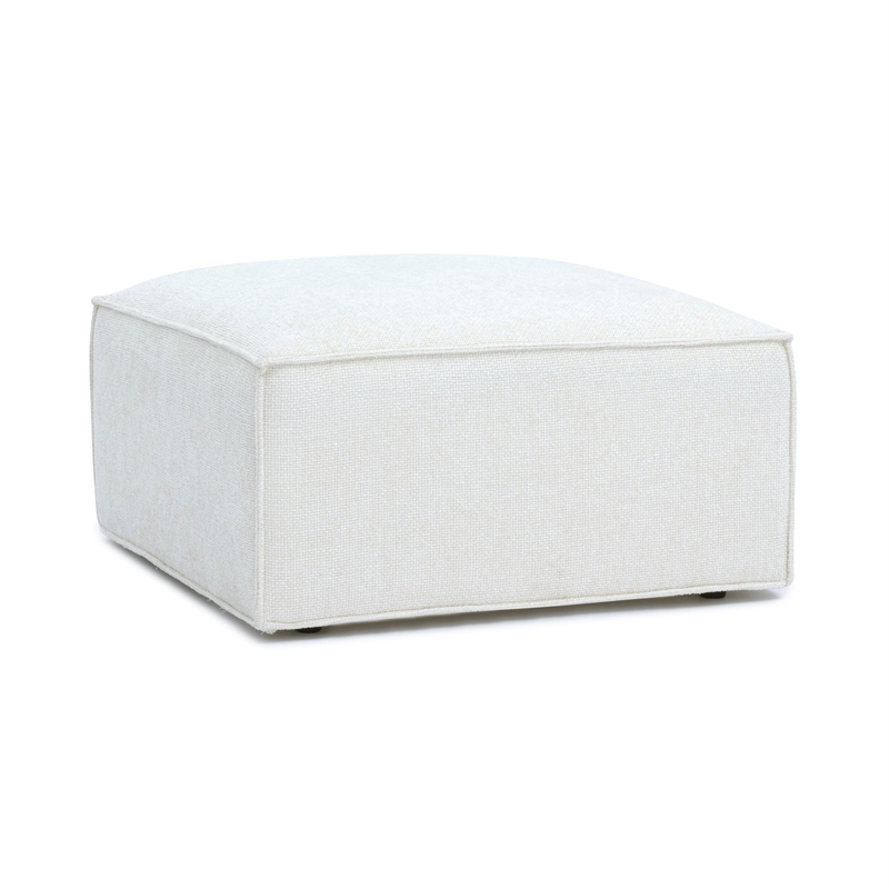 Pemberly Row Contemporary Cream Chenille Basketweave Ottoman