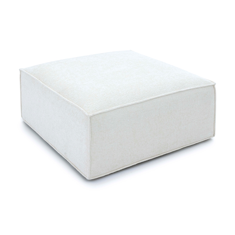 Pemberly Row Contemporary Cream Chenille Basketweave Ottoman