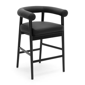 Pemberly Row Contemporary Accent Black Vegan Leather Counter Stool