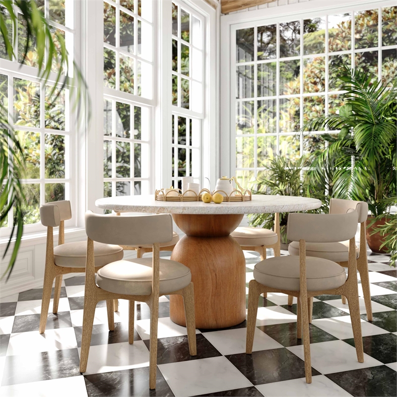 Pemberly Row Contemporary Cream Performance Vegan Leather Dining Chair