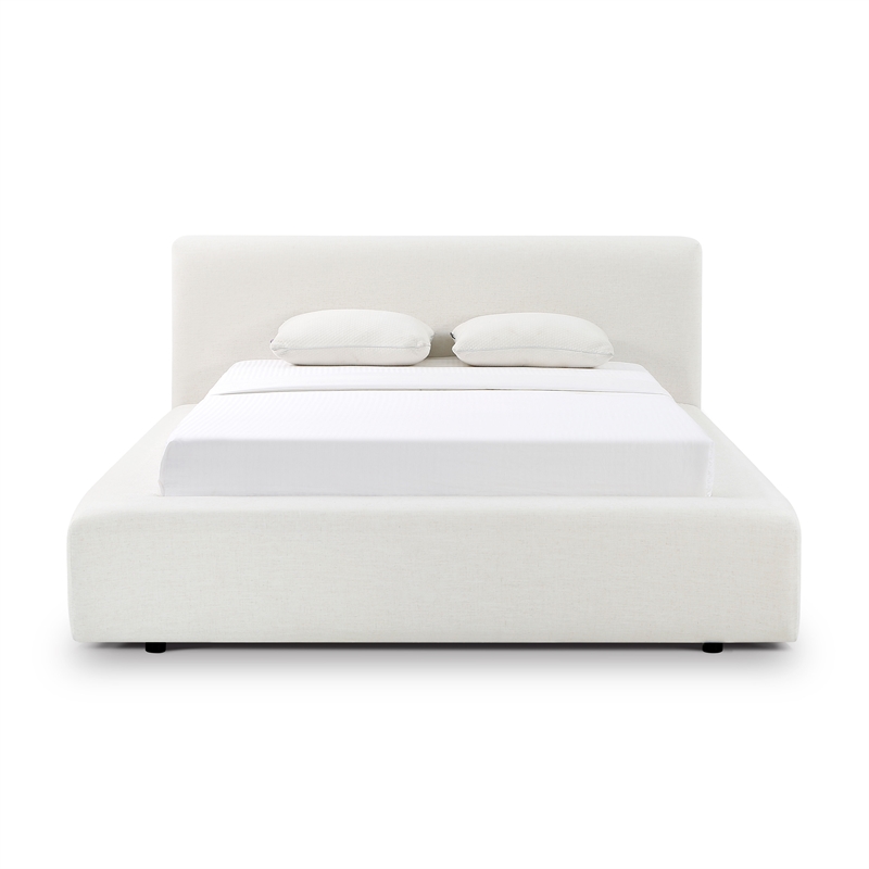 Pemberly Row Contemporary Cream Upcycled Linen Storage Queen Bed