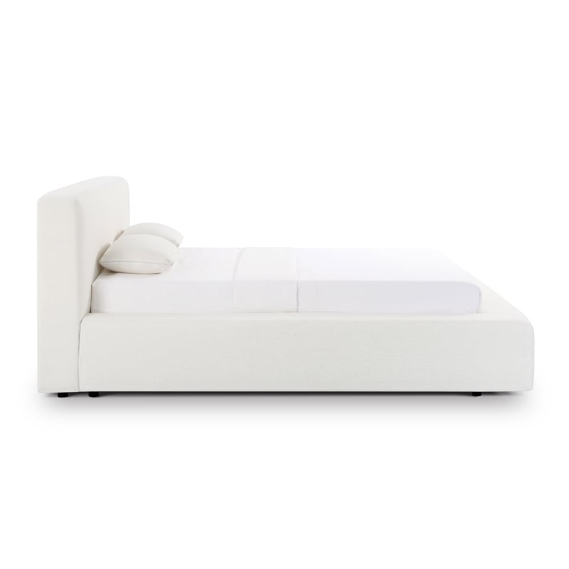 Pemberly Row Contemporary Cream Upcycled Linen Storage Queen Bed