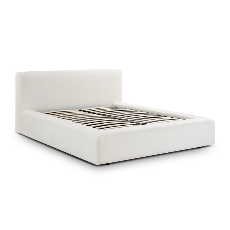 Pemberly Row Contemporary Cream Upcycled Linen Storage Queen Bed