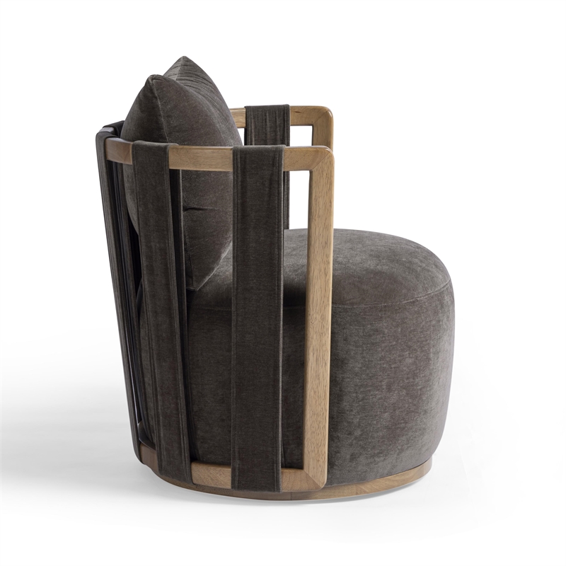 Pemberly Row Contemporary Chocolate Brown Upcycled Fabric Swivel Chair