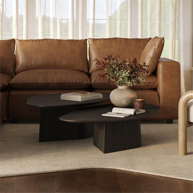 Pemberly Row Contemporary Black Ash Nesting Coffee Table Set