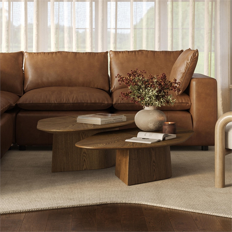 Pemberly Row Contemporary Brown Ash Nesting Coffee Table Set