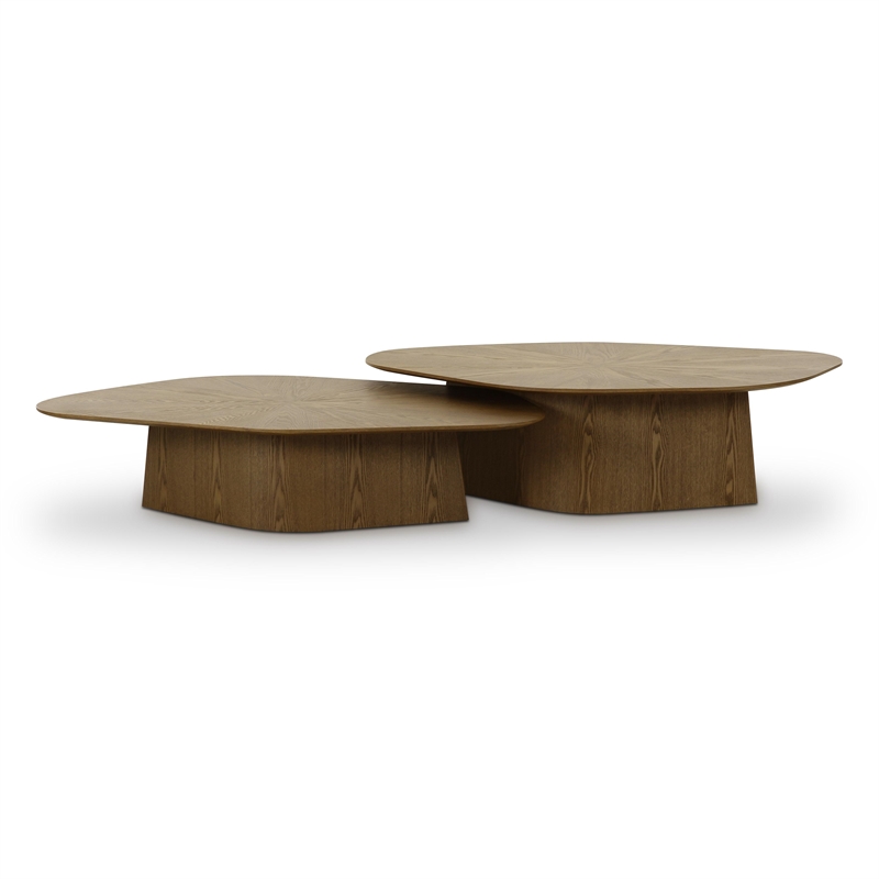 Pemberly Row Contemporary Brown Ash Nesting Coffee Table Set