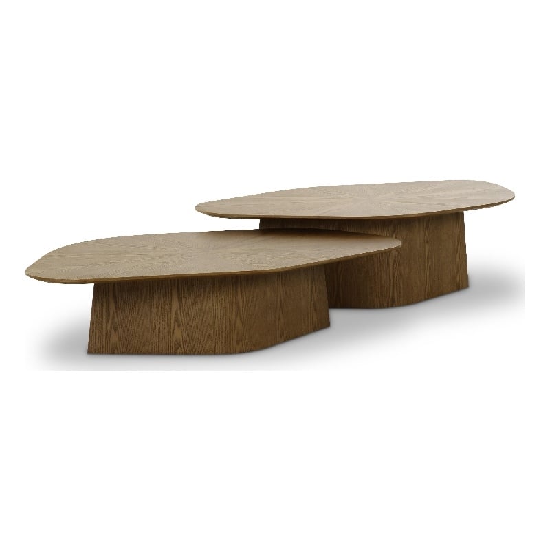 Pemberly Row Contemporary Brown Ash Nesting Coffee Table Set