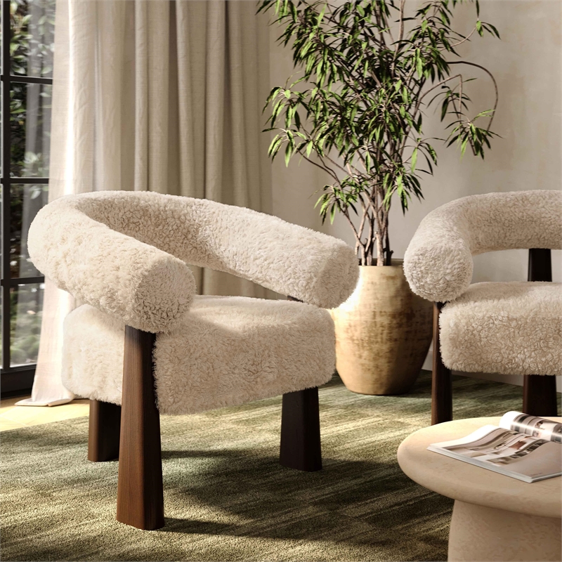 Pemberly Row Contemporary Natural Straight Vegan Shearling Accent Chair