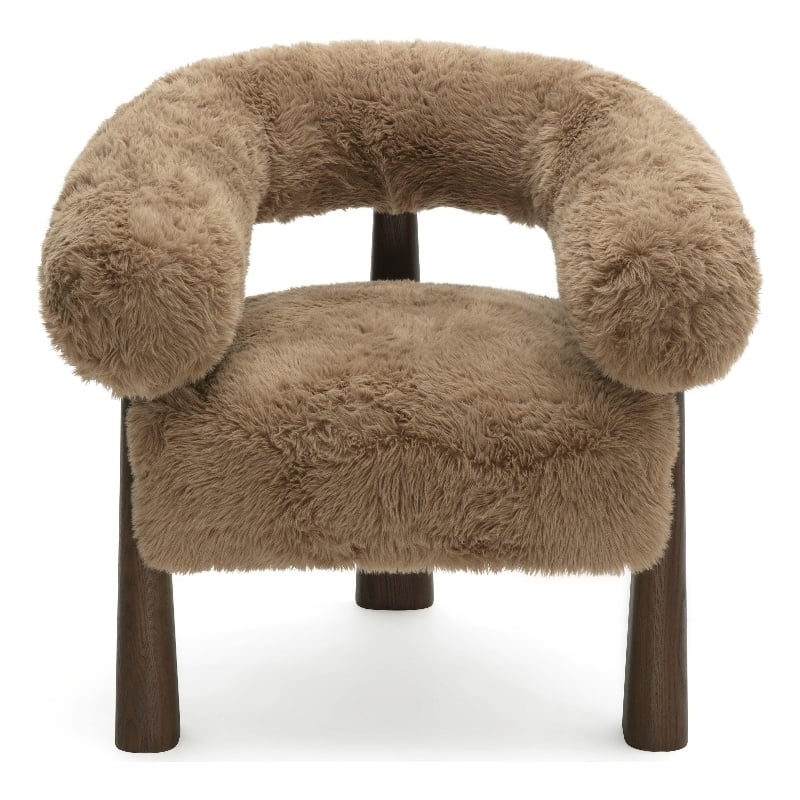 Pemberly Row Contemporary Taupe Straight Vegan Shearling Accent Chair