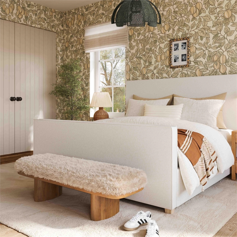 Pemberly Row Contemporary Natural Straight Vegan Shearling Large Bench