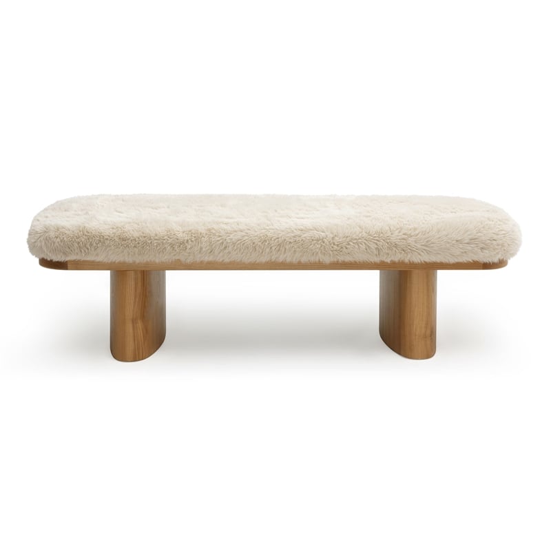 Pemberly Row Contemporary Natural Straight Vegan Shearling Large Bench