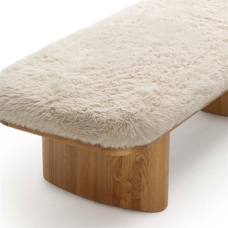 Pemberly Row Contemporary Natural Straight Vegan Shearling Large Bench