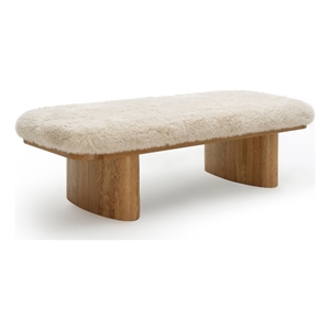 Pemberly Row Contemporary Natural Straight Vegan Shearling Large Bench