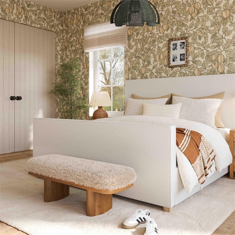 Pemberly Row Contemporary Natural Straight Vegan Shearling Bench