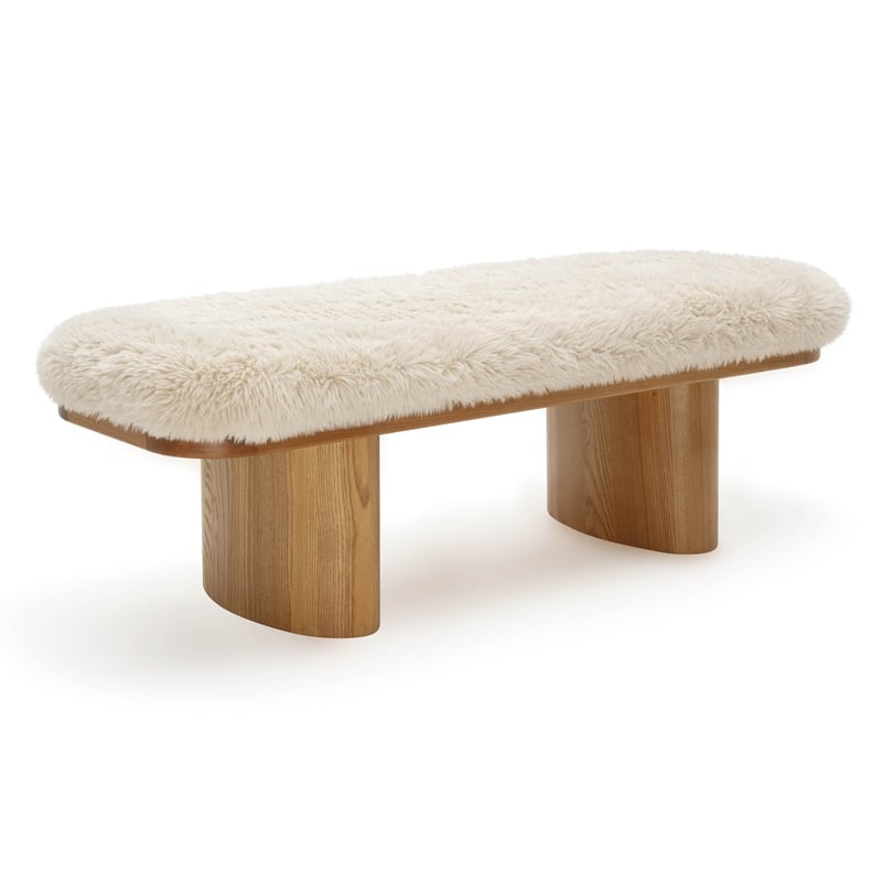 Pemberly Row Contemporary Natural Straight Vegan Shearling Bench