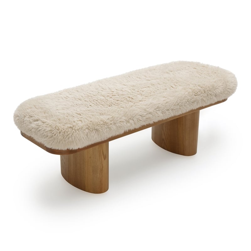Pemberly Row Contemporary Natural Straight Vegan Shearling Bench