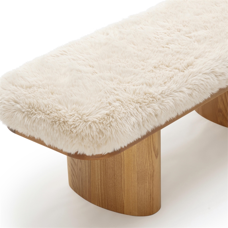 Pemberly Row Contemporary Natural Straight Vegan Shearling Bench