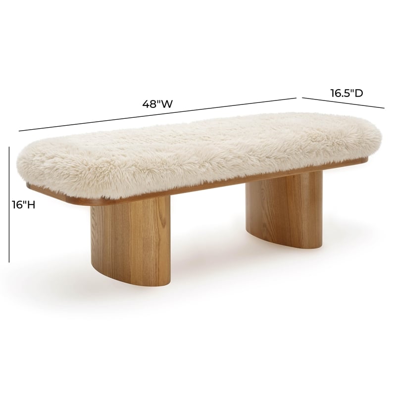 Pemberly Row Contemporary Natural Straight Vegan Shearling Bench