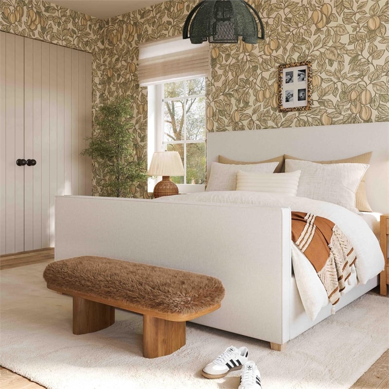 Pemberly Row Contemporary Taupe Straight Vegan Shearling Bench