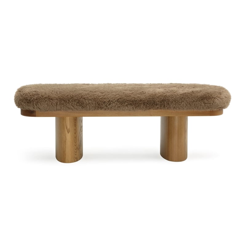 Pemberly Row Contemporary Taupe Straight Vegan Shearling Bench