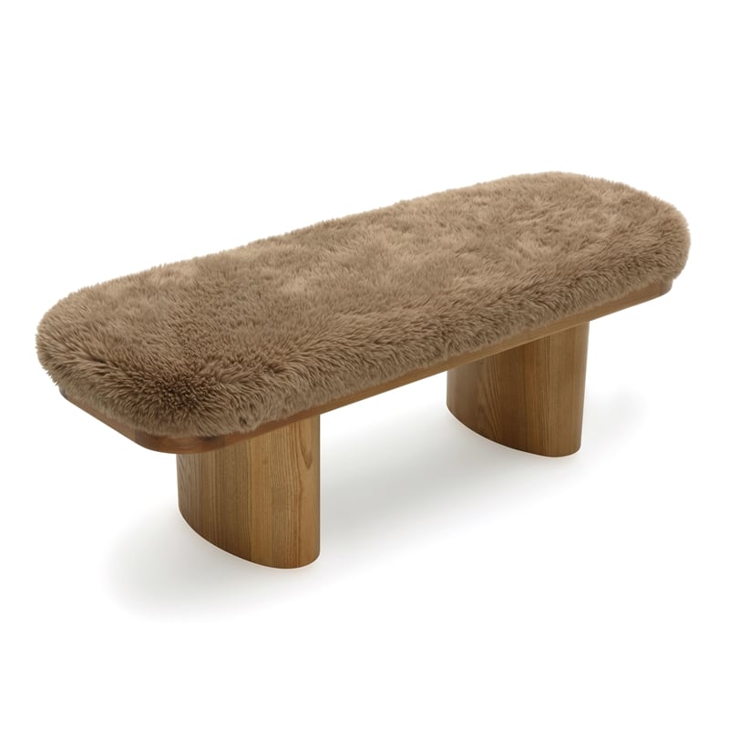 Pemberly Row Contemporary Taupe Straight Vegan Shearling Bench
