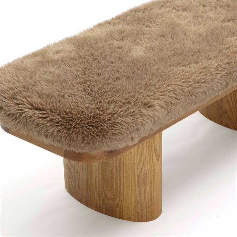 Pemberly Row Contemporary Taupe Straight Vegan Shearling Bench