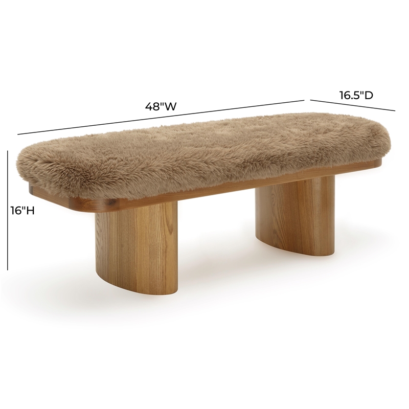 Pemberly Row Contemporary Taupe Straight Vegan Shearling Bench