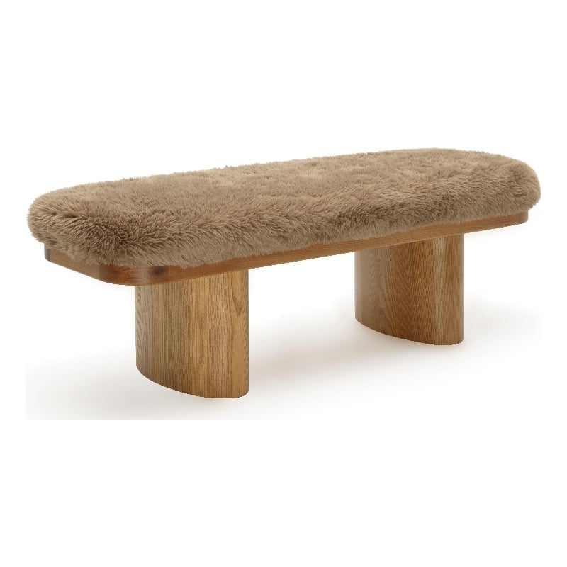 Pemberly Row Contemporary Taupe Straight Vegan Shearling Bench