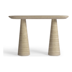 Pemberly Row Contemporary Faux Travertine Indoor/Outdoor Console Table