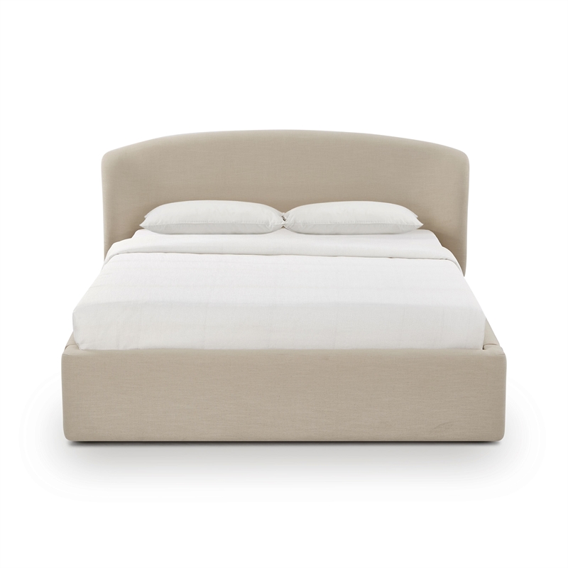 Pemberly Row Contemporary Taupe Upcycled Linen Queen Storage Bed